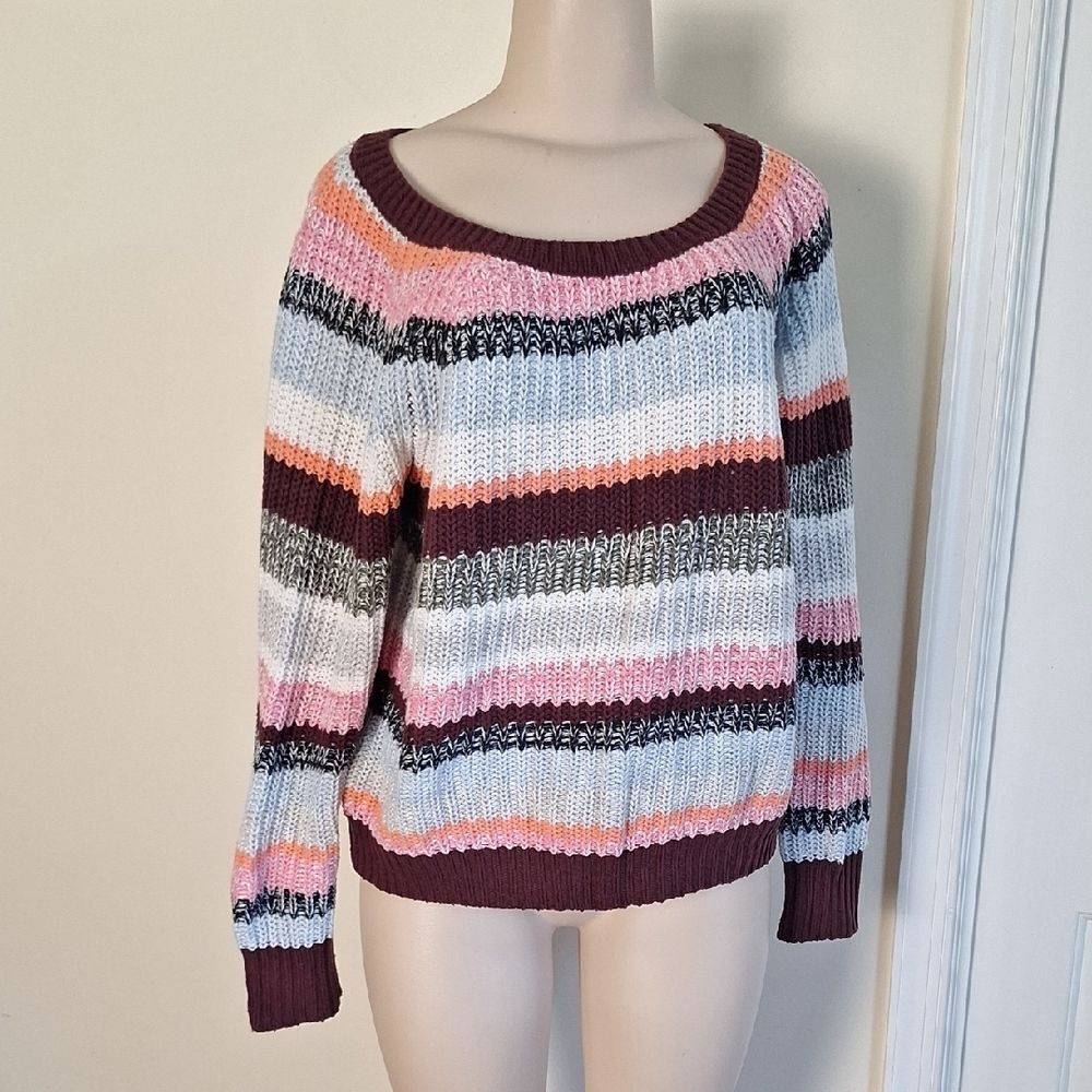 Abercrombie & Fitch Striped Chunky Knit Sweater Pink Blue Maroon Size XL
